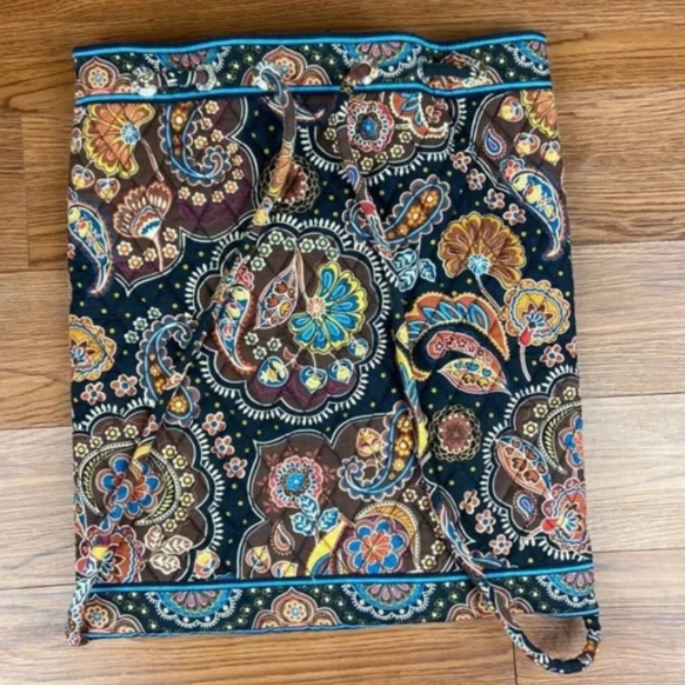 Vera Bradley Kensington Drawstring Backpack Backsack Quilted Purse Paisley Brown - Picture 5 of 6
